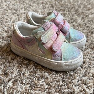 Toddler Pink and Blue Sparkle Velcro Sneakers with Converse like star